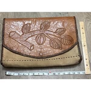 Vintage Handmade EmbossedLeather Portfolio Organizer Document Bag Magnet Closure